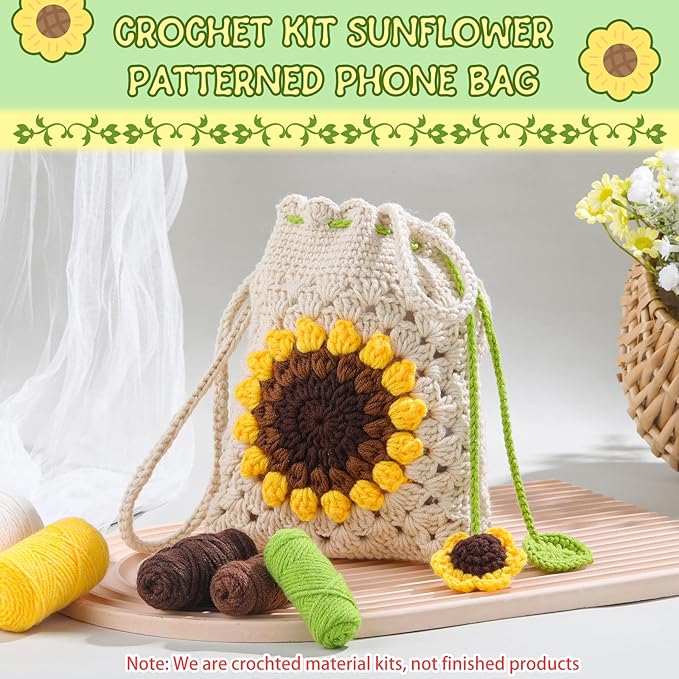 Pnytty Crochet Kit-Bag for Beginners, DIY Crochet Flower Bag Starters Craft Kniting Kits for Adults Include Crochet Yarn Hook Tools Supplies and Easy Step-by-Step Video Tutorials (Beige)