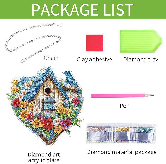 Wergund 5D DIY Birdhouse Diamond Art Hanging Kits, Hanging Diamond Art Bird, Acrylic Special Shaped Rhinestone, Window Hanging Pendants for Home Wall Garden Front Door Outdoor Decor Gift(Birdhouse)