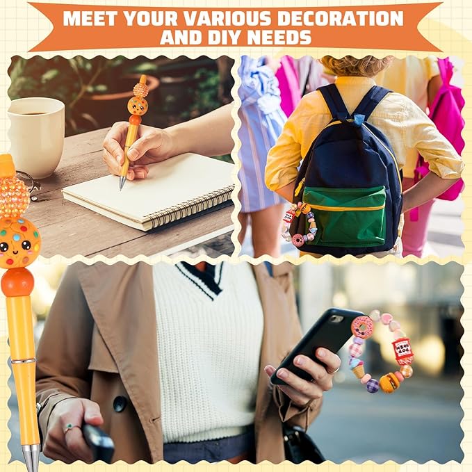 12 Pcs Food 3D Silicone Focal Beads for Pens Food Character Beads Bulk Funny Hamburger Popcorn Ice Cream Donuts Milk for Keychain DIY Crafts Necklace Bracelet Lanyards Making Kit Supplies