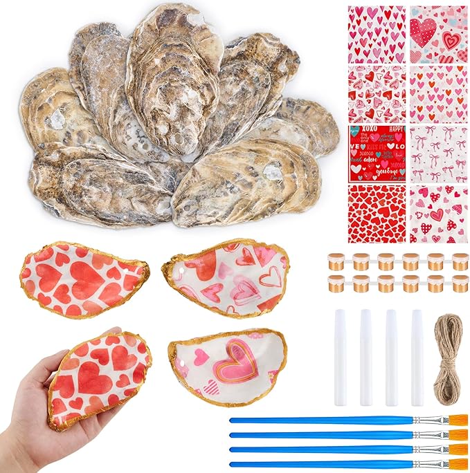 APUDWN 16 Sets Flat Oyster Shell Craft Kit for Her, DIY Art Set for Couples, Family & Class Activities, Beginner Friendly Shell Painting Supplies for Romantic Gifts & Creative Home Decor