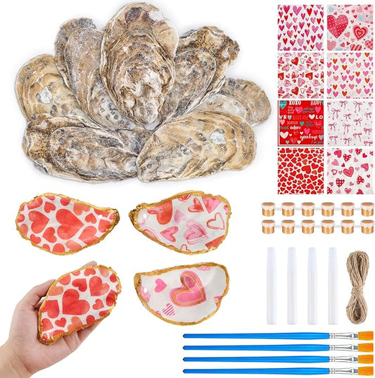 APUDWN 16 Sets Flat Oyster Shell Craft Kit for Her, DIY Art Set for Couples, Family & Class Activities, Beginner Friendly Shell Painting Supplies for Romantic Gifts & Creative Home Decor