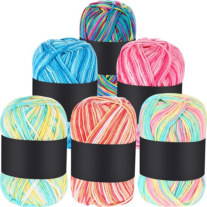 WILLBOND 6 Pieces 50g Crochet Yarn Multi-Colored Acrylic Cotton Blend Knitting Hand Knitting Weaving Yarn
