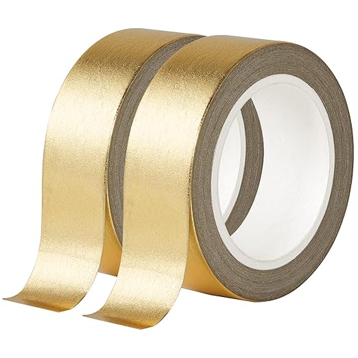 QDiShi 2 Rolls Gold Washi Tape for Wall Decor, Decorative, Foil Masking Tape, Low Tack, Self Adhesive, Metallic, 0.59in x66FT