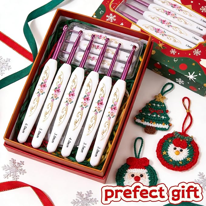 Crochet Hooks Needles,16 Pcs Cute Needles for Arthritic Hands,Extra Long Chinese Style Crochet Hook Set Flower Pattern Ergonomic Soft Grips Knitting Hook for Crochet Yarn Craft (Pink)