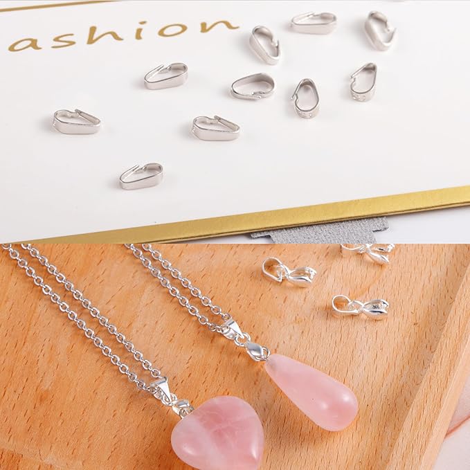Pendant Clasp, 8Pcs 925 Sterling Silver Bails for Jewelry Making, Slider Necklace Pendant Connectors Charms Pinch Clip Pendant Clasp with Open Loop, Sterling Silver Jewelry Findings Making Supplies