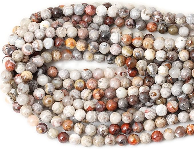 45PCS 8mm Natural Laguna Lace Agate Round Loose Beads for Jewelry Making 1 Strand 15"