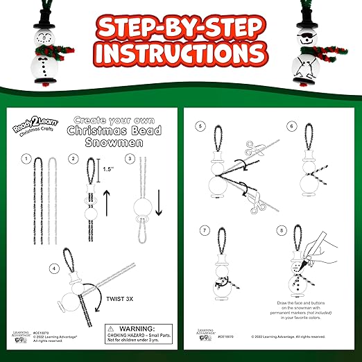 Ready 2 Learn Christmas Crafts | Create Your Own Bead Snowmen | Set of 4 | DIY Ornaments for Kids | Christmas Tree Decoration | All Materials Included