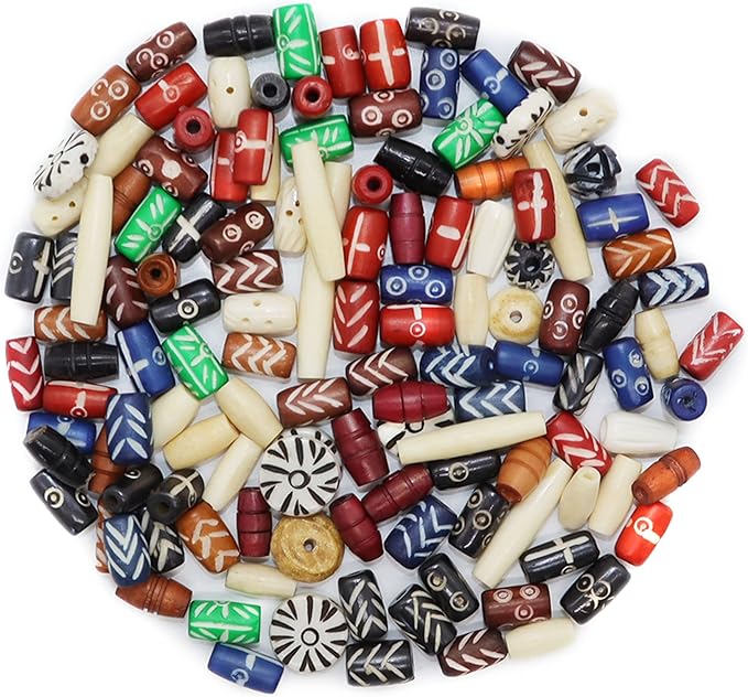 Fun-Weevz 120 PCS Ox Bone Beads for Jewelry Making Adults - Large Natural African, Native American and Indian Bead Supplies - Bulk Assorted Craft Buffalo Bone Hairpipe