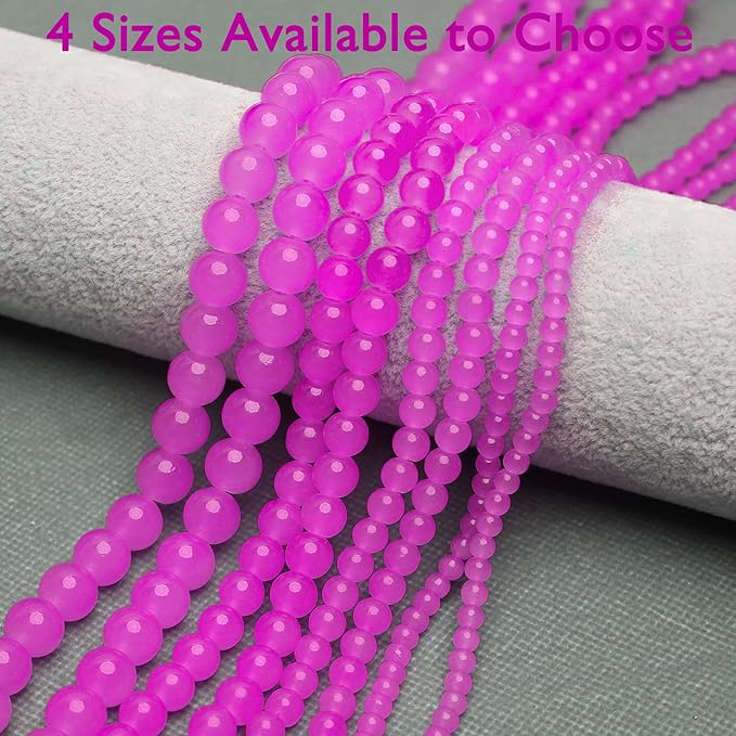 400PCs 4mm Rose Jade Glass Beads Bulk, Round Smooth Hole Glass Crystal Beads for Jewelry Making, DIY Bracelets, Necklaces, Bag Charms, Keychains and Craft Projects