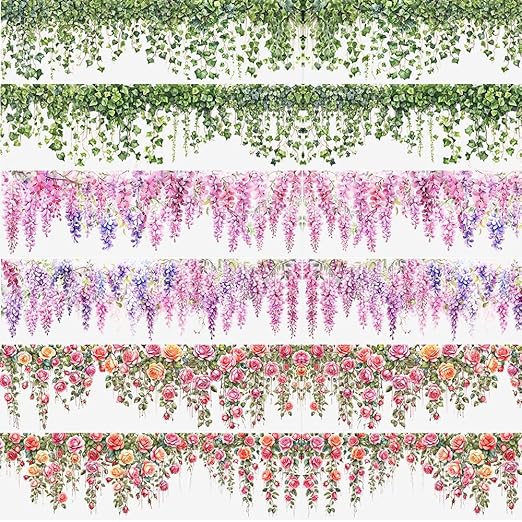 3 Rolls Floral Washi Tape - Colorful Rose Vine Flower Tape Stickers, Self-Adhesive Green Leaf PET Tape, Decorative Tape for Crafts, Scrapbook, Journal, Notebook, Photo Album, Gift Wrap