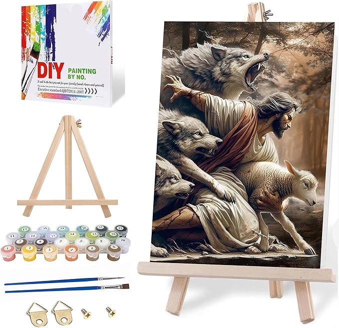 Axquilon Framed Paint by Numbers Kit for Adults-Jesus Adult Paint by Number Kits with Easel, Easy Adults' Paint-by-Number Kits Oil Painting for Gift Home Wall Decor 8x12in