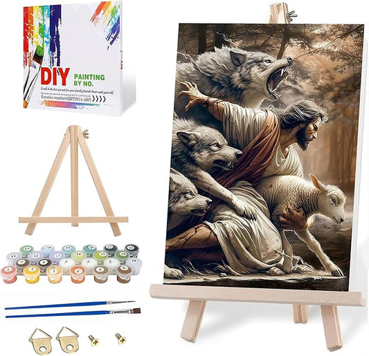 Axquilon Framed Paint by Numbers Kit for Adults-Jesus Adult Paint by Number Kits with Easel, Easy Adults' Paint-by-Number Kits Oil Painting for Gift Home Wall Decor 8x12in