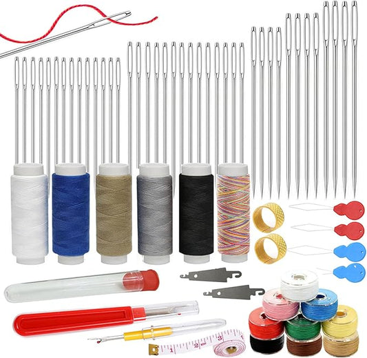 66PCS Sewing Kit 5 Size Big Eye Stainless Steel Needles for Hand Sewing Needle and Thread Kit with Threaders, Bobbins,Thimbles,Seam Rippers Accessories and Supplies Tools for Adults Beginners