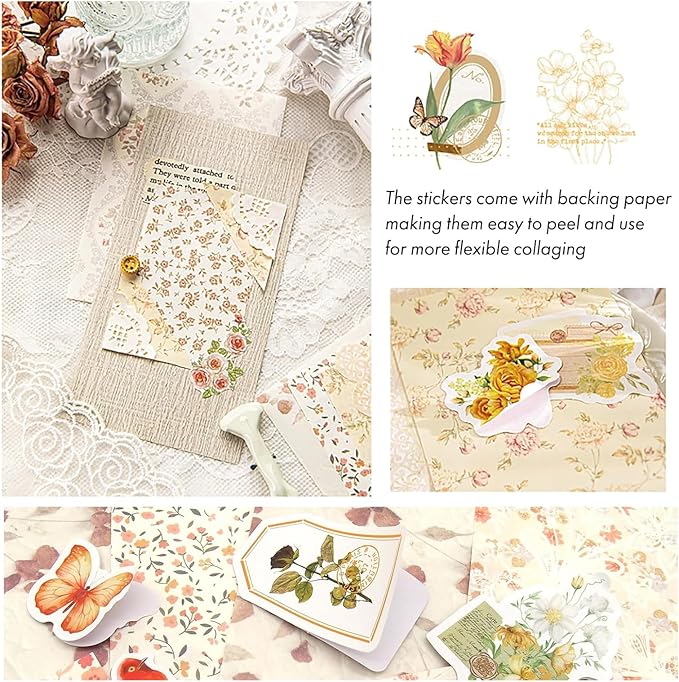 wmhanler 400 sheets scrapbook papers journaling stickers scrapbooking supplies kit junk journal supplies decorative craft stickers for planner, bullet journal collage card embellishment retro crafts