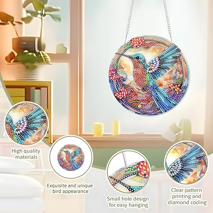Tumwisk Diamond Painting Kits for Adults, Hummingbird Diamond Painting, Diamond Art Kits, Crafts for Adults, Hanging Wall Art Sign Ornaments Home Garden Wall Door Hanging Decoration