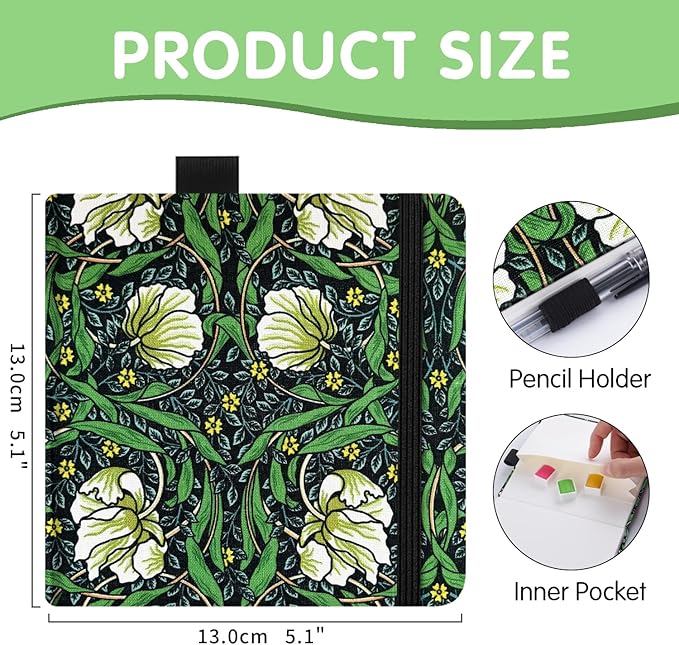 Watercolor Art Sketchbook,5 x 5 inches Portable Hardcover Journal Sketchbook,30 Sheets 140lb/300gsm Acid-Free Drawing Paper,Travel Mixed Media Notebook for Beginners Artists,Morris Blossoms