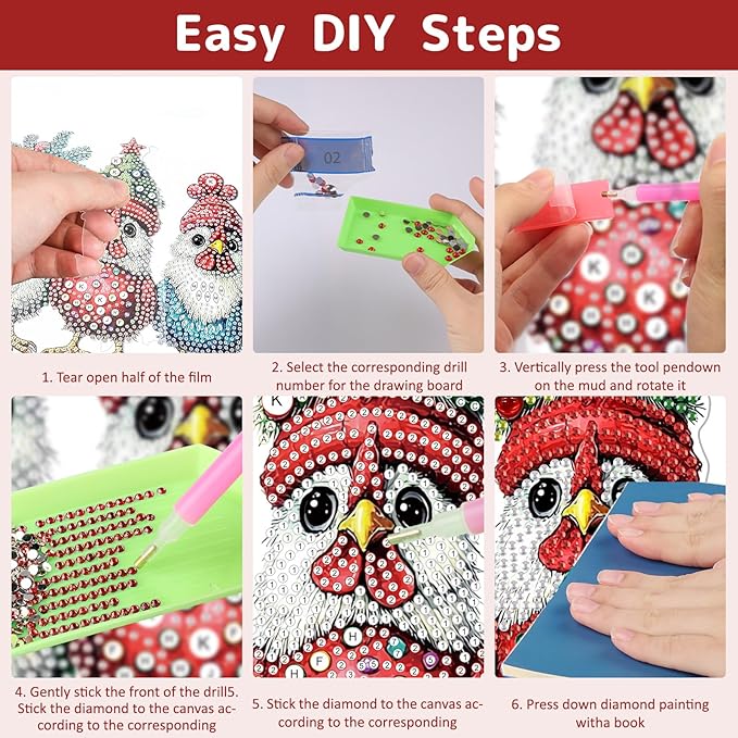 Genius maker Christmas Diamond Art Hanging Kits for Adults, Chicken Diamond Painting Pendant Kits, DIY Acrylic 5D Special Shaped Crystal Diamonds Gem Art Painting Ornament for Home Wall Decor Gift