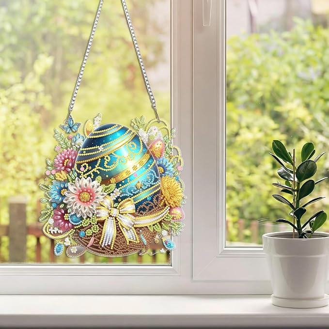 BAWKENTON Easter Egg Hanging Diamonds Art kit for Adult, DIY Diamonds Painting Art Kit, 8.66x8.43 inch Acrylic Diamonds Painting Board Kit Ornament, Special Crystal Diamond Hanging Ornament