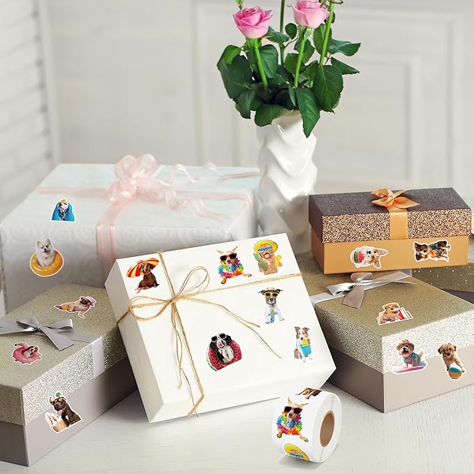 h1vojoxo summer dogs sticker rolls - 1000pcs hawaii dog stickers for kids 16 designs waterproof beach dogs stickers for water bottles laptop scrapbook crafts envelopes gifts cute sticker for dog lover