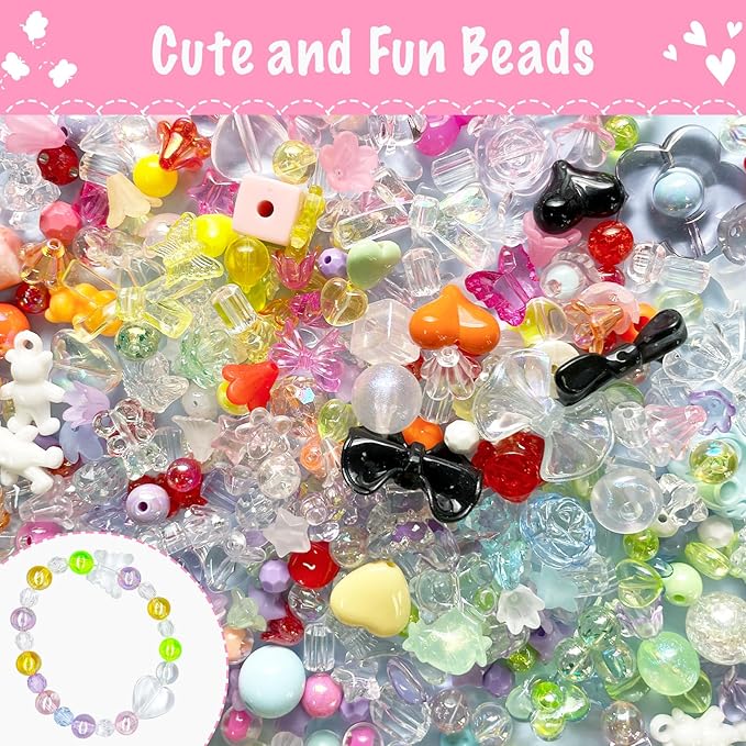 xmada 750 pcs assorted acrylic beads - pastel, star, butterfly for bracelets making, 12 color assorted jewelry beads
