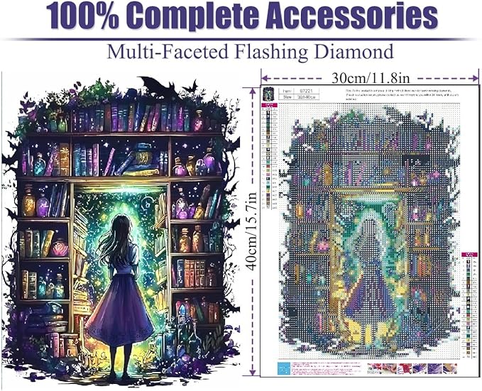 Mrnsiet Diamond Painting Kits for Adults, Magic Book Diamond Art Kits for Beginners, DIY Full Drill Diamond Dots Paintings with Diamonds Gem Art and Crafts for Home Wall Decor 12x16 Inch