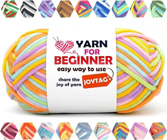 50g Rainbow Beginner Crochet Yarn for Crocheting and Knitting Multicolor Cotton Crochet Yarn for Beginners Cotton Easy Yarn for Beginners(Pastel Rainbow)