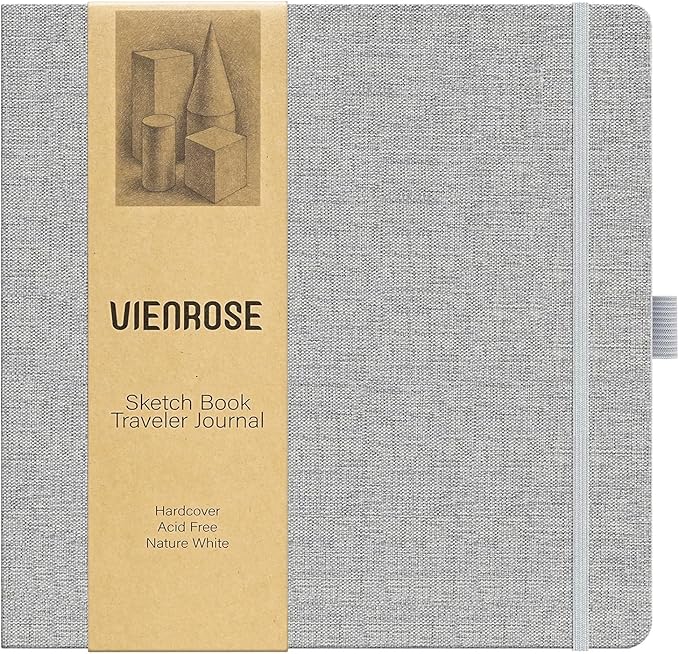 Vienrose 8.3"x8.3" Sketch Books, Linen Cover Hardbound Sketching Book with Acid-Free Paper, Drawing Pad for Kids, Beginners & Professionals, Art Supplies for Adults & Students(Grey, 60 Sheets)