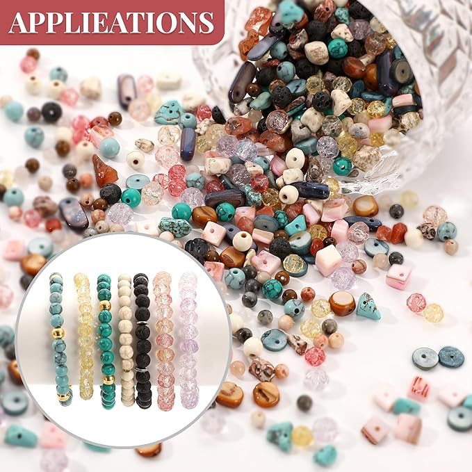 1500Pcs Natural Stone Jewelry Making Kit for Adults Women - Irregular Crystal Gemstone Beads (Turquoise, Agate, Shell) & Charms for DIY Boho Bracelet, Necklace, Earring & Ring Making Supplies Gift