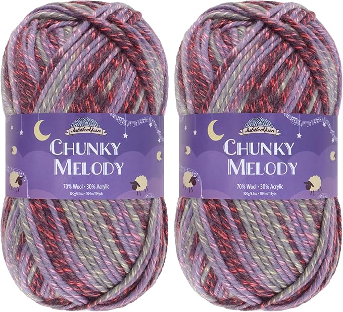 JubileeYarn Chunky Melody Yarn - 100g/Skein Bulky Wool Blend - Fireking Purple - 2 Skeins