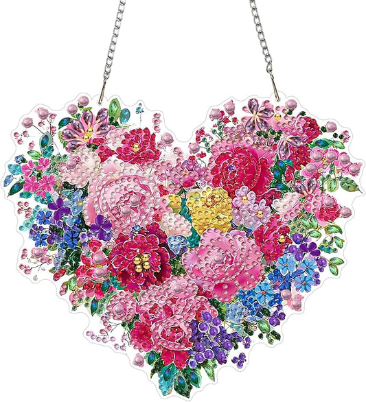MAXBYE Hanging Diamond Art Kits for Adults Flowers, Special Crystal Double Sided Pendant DIY Diamond Art Painting Kits for Beginners Gift Wall Home Decoration