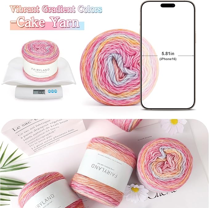 Katech Ombré Yarn for Crocheting-Gradient Cake Yarn-4x100g 60% Cotton 30% Acrylic 10% Wool-Ombre Multicolor Soft Rainbow Cotton Crochet Yarn for Scarves, Shawls, Blankets and Garments(J)