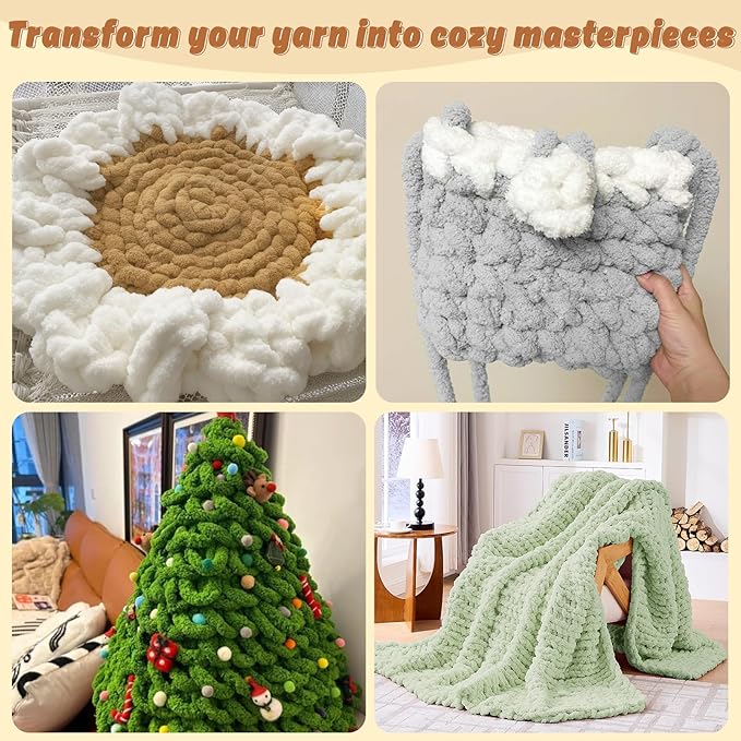 Inhand 4 Pack Chunky Chenille Yarn for Crocheting–30.6 Yards, 7.7oz, Soft Fluffy Thick Yarn, Gifts for Women/Grandma Birthday Christmas Unique, Hand Knitting for Blankets & DIY Crafts (Sage Green)