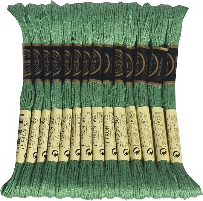 LE PAON Embroidery Floss, 14-Pack Six Strands 100% Long Staple Cotton Embroidery Thread, 8.7-Yard，Color Number：562, Medium Jade