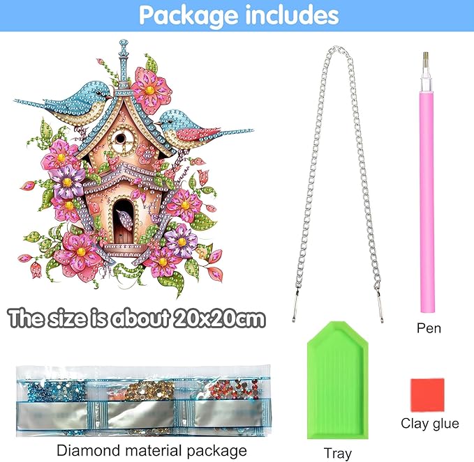Reofrey Spring Hanging Diamond Art Kits for Adults Birds – 8x8Inch Hanging Ornament Acrylic Board Double Sided Pattern Crystal Diamond Art Suncatcher Pendant, for Home Wall Window Decor Handmade Gift