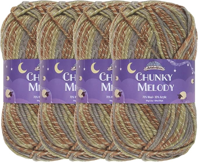 JubileeYarn Chunky Melody Yarn - 100g/Skein Bulky Wool Blend - Lodge Forest - 4 Skeins