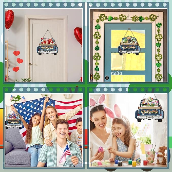 Burbell 21 Pcs Interchangeable Diamond Painting Welcome Sign for Easter Front Door Diamond Painting Truck Decor Interchangeable Seasonal Welcome Sign for DIY Wall Window Farmhouse