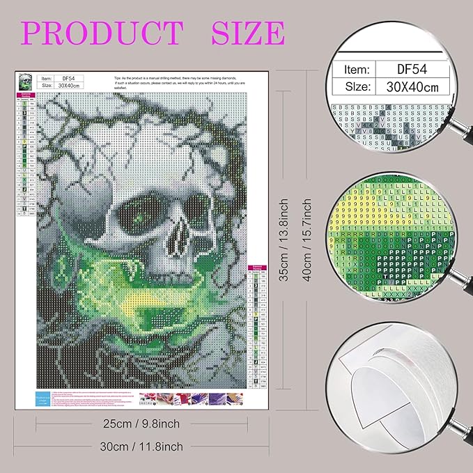 DIYDECORFUN Skull Diamond Art Kits for Adults Halloween, 5D Horror Diamond Painting Kits, Full Round Drills Spooky Skeleton Diamond Dots DIY Ghost Gem Art Crafts Paint By Diamonds for Decor 12x16IN