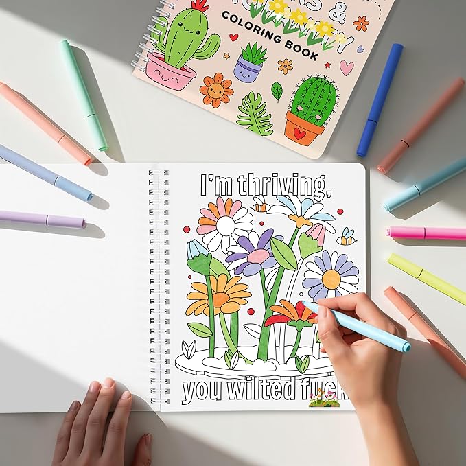 Beautiful Coloring Book Set of 2 for Adult Relaxation - Funny Coloring Books with Floral Designs for a lot of Laughs - The Perfect Stress-Relieving Gift for Women