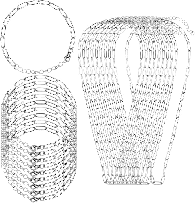 20Pcs Chain Charm Necklace Bracelet Making Kit, Adjustable Paperclip Bracelet necklace chains for charm jewelry making Alloy Link Chains with Lobster Clasps for Women DIY Jewelry Making (Silver)