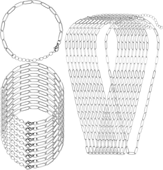 20Pcs Chain Charm Necklace Bracelet Making Kit, Adjustable Paperclip Bracelet necklace chains for charm jewelry making Alloy Link Chains with Lobster Clasps for Women DIY Jewelry Making (Silver)