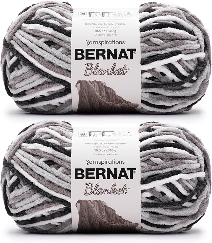 Bernat Blanket Super Bulky Acrylic Yarn - 2 Pack of 300g/10.5oz #6 Chunky Chenille Heavy Weight Yarn for Knitting and Crocheting, Amigurumi, Thick Blankets (Gray Storm, 220 Yards 2-Pack)