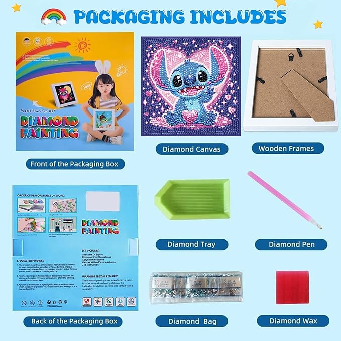 Gearock Diamond Art Kits with Wooden Frame, Easy DIY Small 5D Diamond Painting Kits, Heart Big Gem Kits for Adults Beginners Cartoon Lovers Halloween Christmas Birthday Gifts
