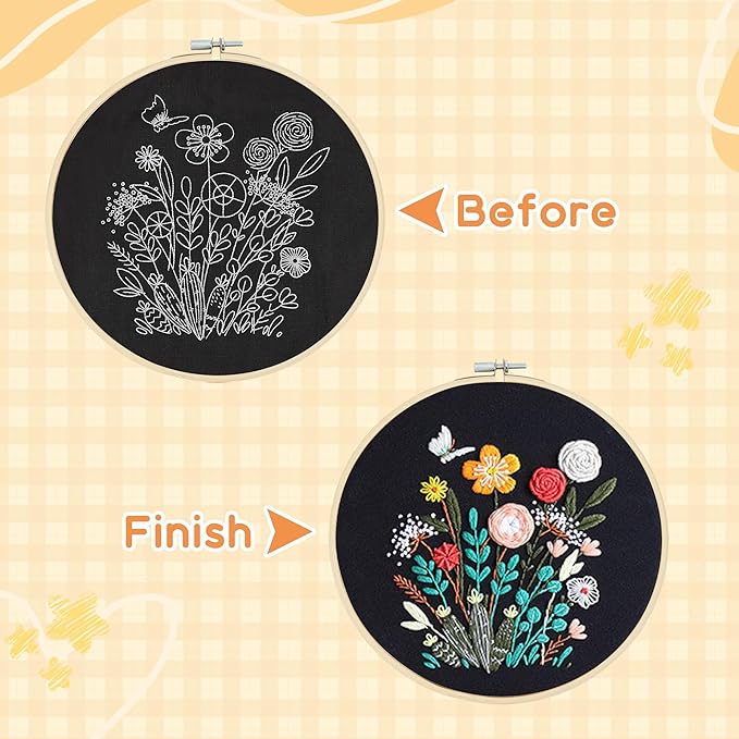 useamie 4 pack embroidery kit, adult cross stitch kit, suitable for embroidery beginners, with printed embroidery patterns, 7.9 inch embroidery hoop, complete with embroidery thread and needle tools