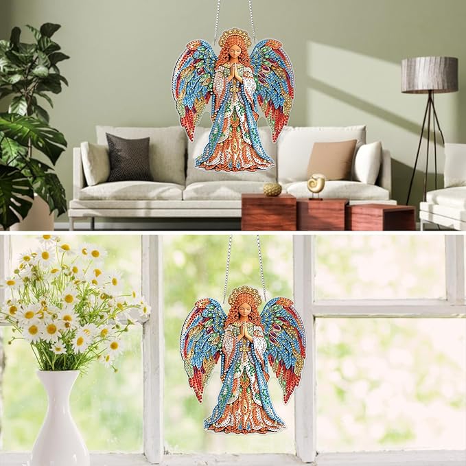 MXJSUA Diamond Art Hanging Kits for Adults Beginners, DIY Acrylic 5D Special Shaped Crystal Diamond Gem Art Painting Hanging Ornament for Home Wall Decor and Gift (Angel of Hope)