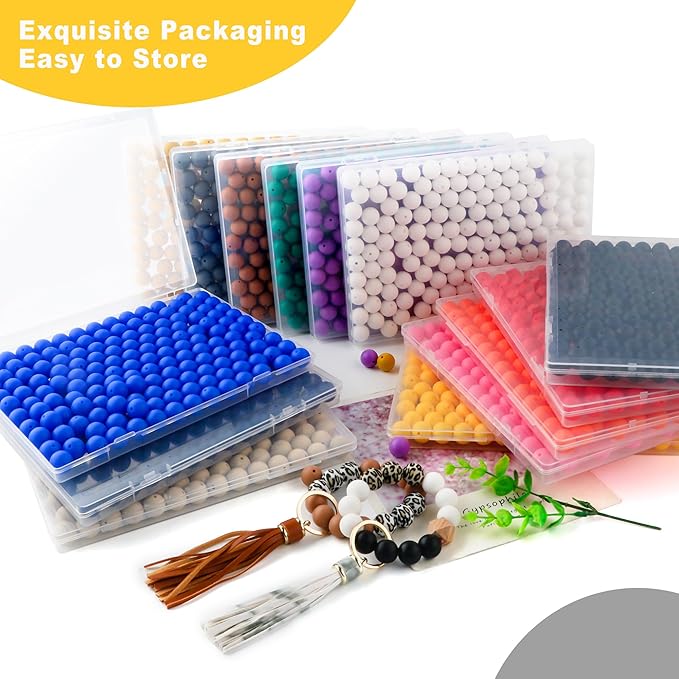150Pcs 15mm Silicone Beads for Keychain Making Bracelet Necklace, Bulk Round Silicone Beads for Pens（Yellow）