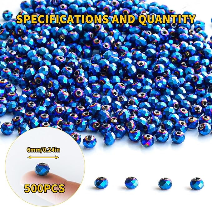 laopottbeads 500pcs 6mm crystal glass beads for jewelry making beads for bracelets necklace pendants making supplies(peacock blue)