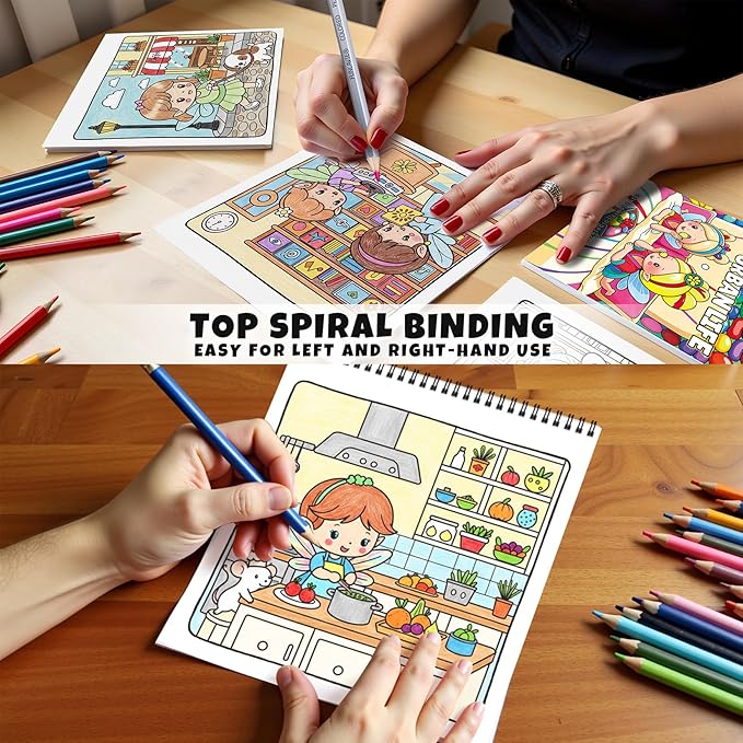Cozy Coloring Book for Adults and Kids – Featuring Fairy’s Urban Life and Comfy City Flower Fairy Scenes, Bold and Easy, Cute Coloring Book for Teen Relaxation & Mindfulness Gift, Spiral Bound Design