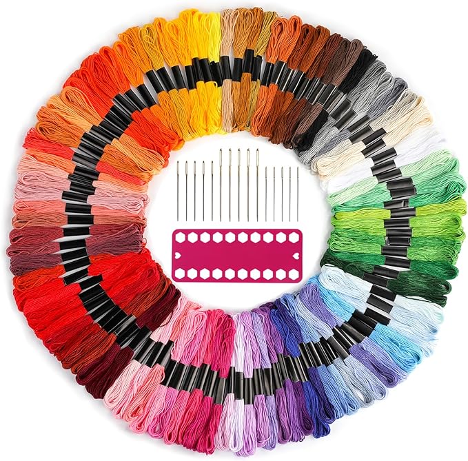 Embroidery Thread,100 Skeins Multicolor Embroidery Floss, Embroidery String for Bracelet Making,Hand Sewing Needle for Embroidery