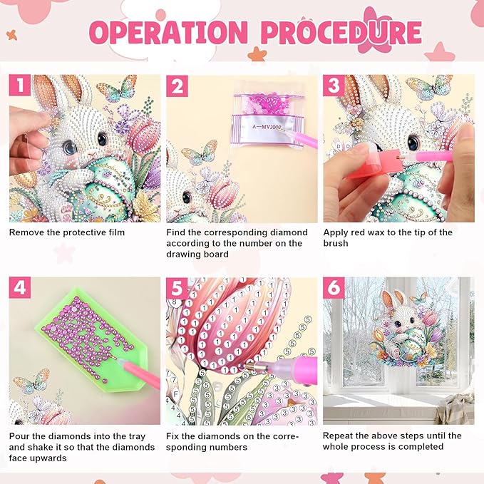 MAXBYE Easter White Rabbit with Eggs Hanging Diamond Art Painting Kits for Adults Beginners, DIY 5D Special Shaped Crystal Painting Diamond Kits Hanging Ornament for Gift Home Wall Door Decor 8×12Inch