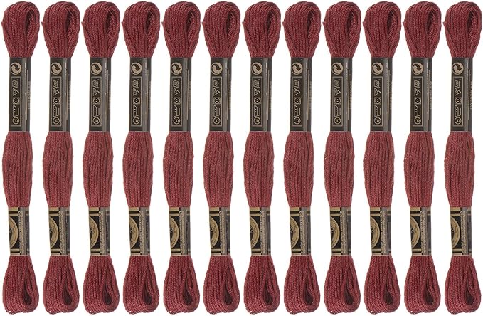 HARFINGTON 12 Skeins Embroidery Floss 8m Each Egyptian Long Fiber Cotton Cross Stitch Thread 26S/2x6 for Embroidery Projects Bracelet, Dark Red
